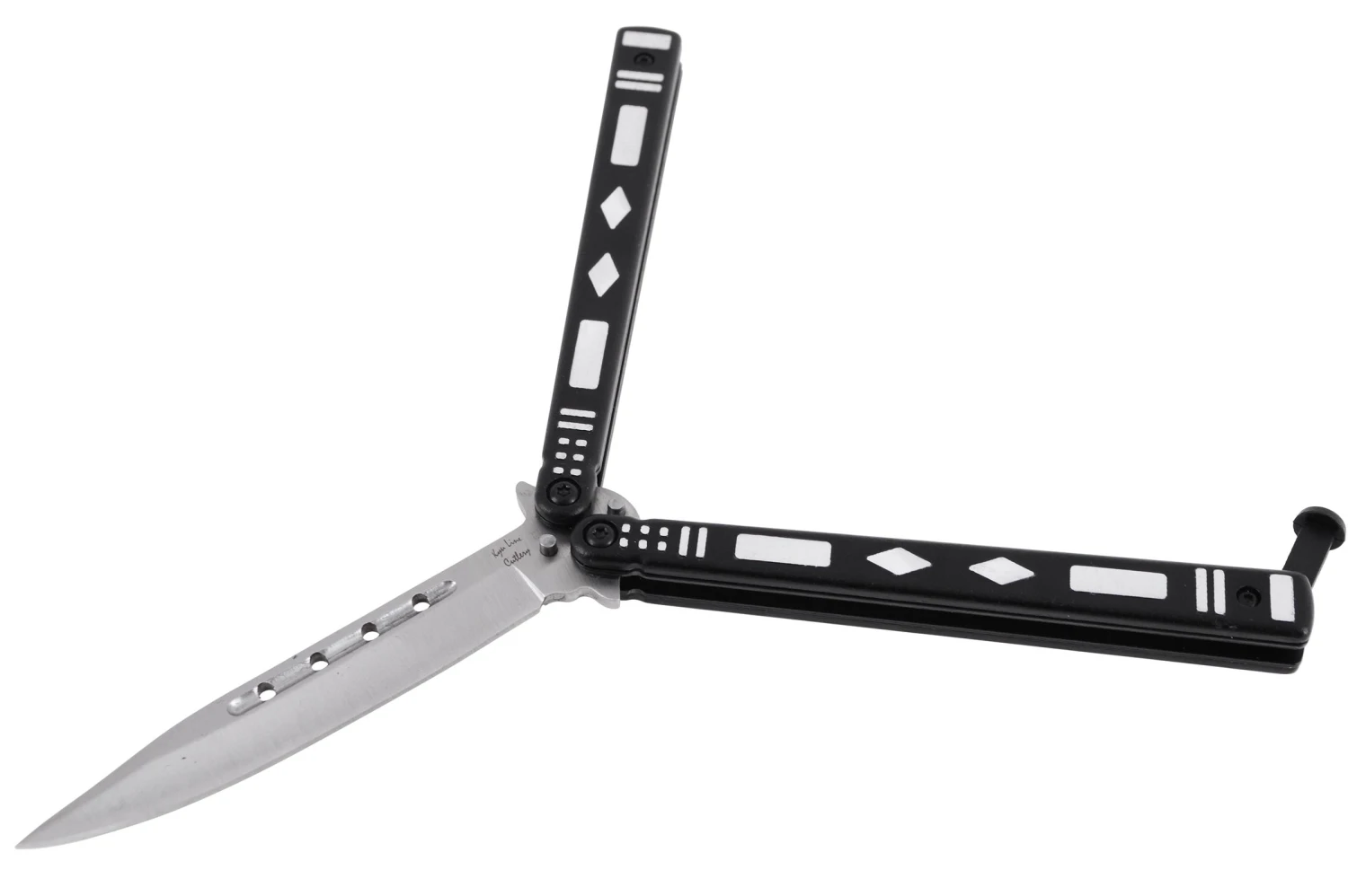 Couteau Papillon Noir Avec Motifs Gris - Acier Inoxydable (23cm) 5 Couteau Papillon Noir Avec Motifs Gris - Acier Inoxydable (23cm) – Image 3