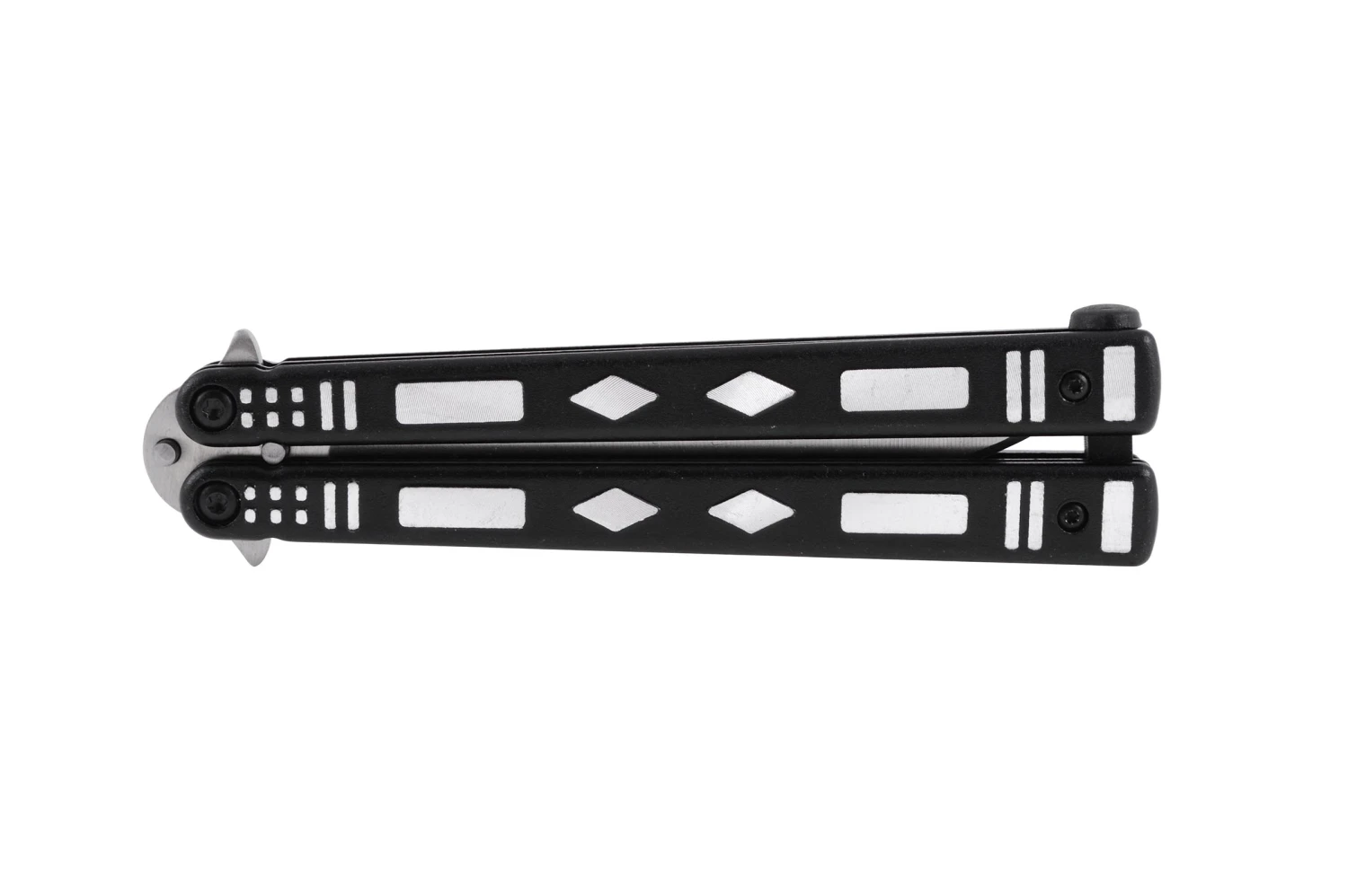 Couteau Papillon Noir Avec Motifs Gris - Acier Inoxydable (23cm) 7 Couteau Papillon Noir Avec Motifs Gris - Acier Inoxydable (23cm) – Image 5