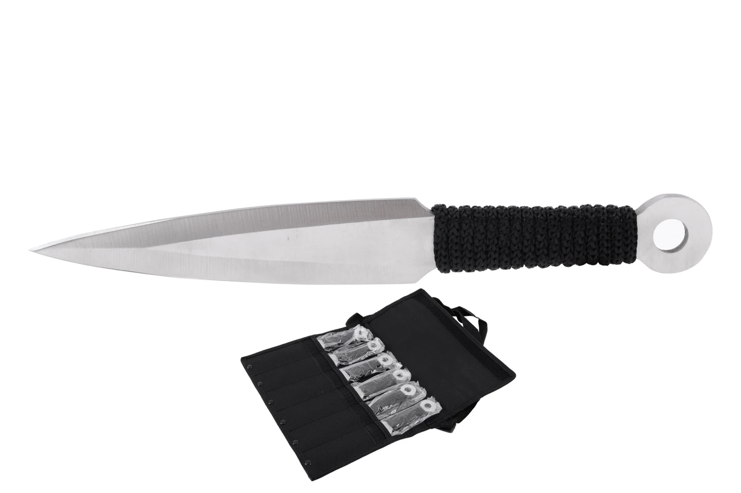 Kunai Inox, Chromé & Tressage Noir - Lot De 6 (20 Cm) 3 Kunai Inox, Chromé & Tressage Noir - Lot De 6 (20 Cm)